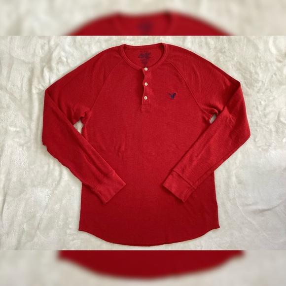 American Eagle Mens Fire Engine Red Thermal Henley Size Large Y2K - Picture 1 of 10